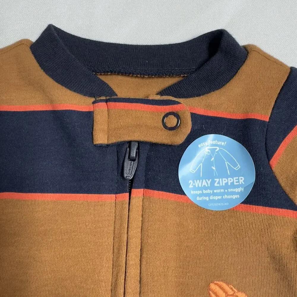 Carter's Dinosaur 2-Way Zipper Sleeper Brown Navy Blue Stripes Size Newborn